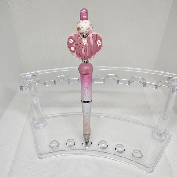 Be Kind Heart Blue or Blush Pink Bling and Beaded Pen Black Ink - Picture 2 of 3